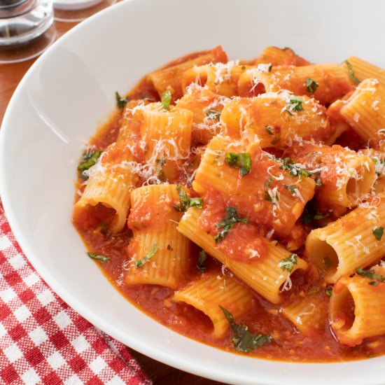 Rigatoni Arrabbiata - Recipe photo by For the Love of Cooking
