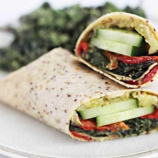 Roasted Veggie Mediterranean Wrap - Recipe photo by FitLiving Eats