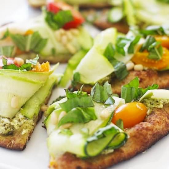 Grilled Flatbread w/ Pesto Ricotta - Recipe photo by FitLiving Eats