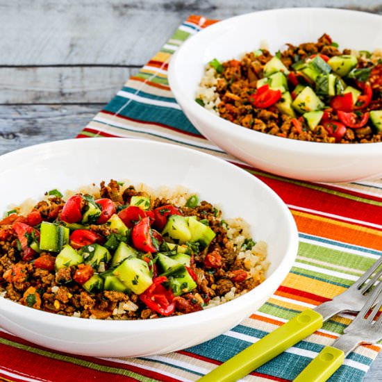 Middle Eastern Ground Beef Bowls - Recipe photo by kalynskitchen