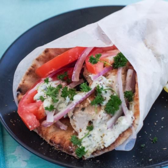 Greek Chicken Souvlaki Wrap - Recipe photo by Food Meanderings