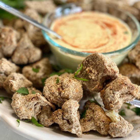 Crispy Cauliflower with Curry Aioli - Recipe photo by thegoldenbeets