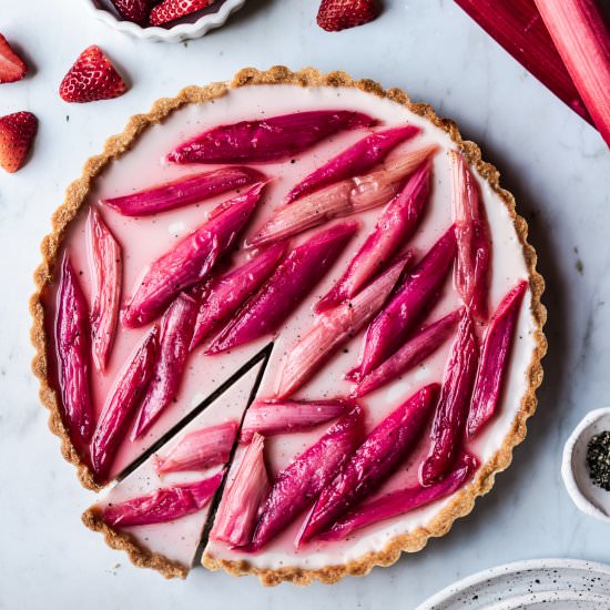 Strawberry Rhubarb Panna Cotta Tart - Recipe photo by theflouredtable
