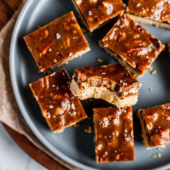 Caramel Pecan Shortbread Bars - Recipe photo by theflouredtable