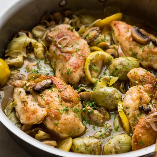 Lemon Artichoke Chicken Skillet - Recipe photo by garlic and zest