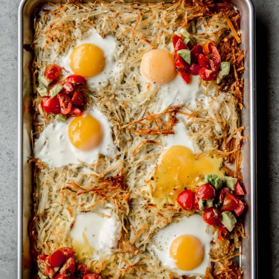 Sheet Brown Hash Browns and Eggs - Recipe photo by InquiringChef