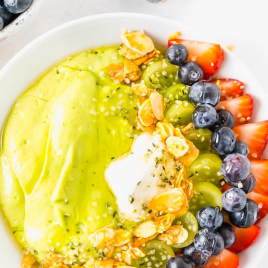 Gloriously Green Smoothie Bowl - Recipe photo by TheDeliciousSpoon