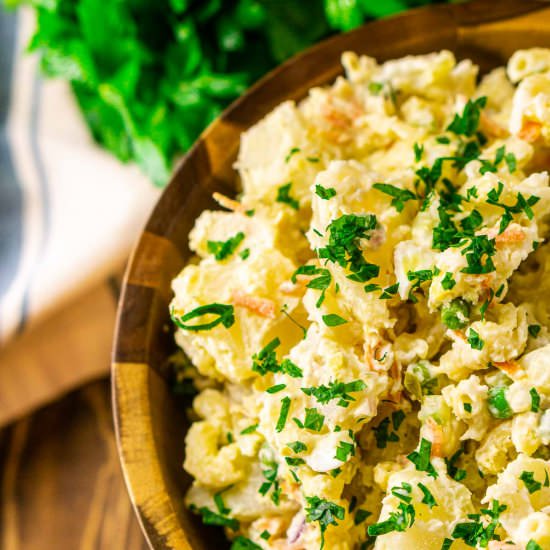 Hawaiian Potato Salad - Recipe photo by Burrata and Bubbles