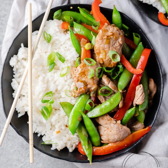 Simple Pork Stir Fry with Snap Peas - Recipe photo by chelseajoyeats