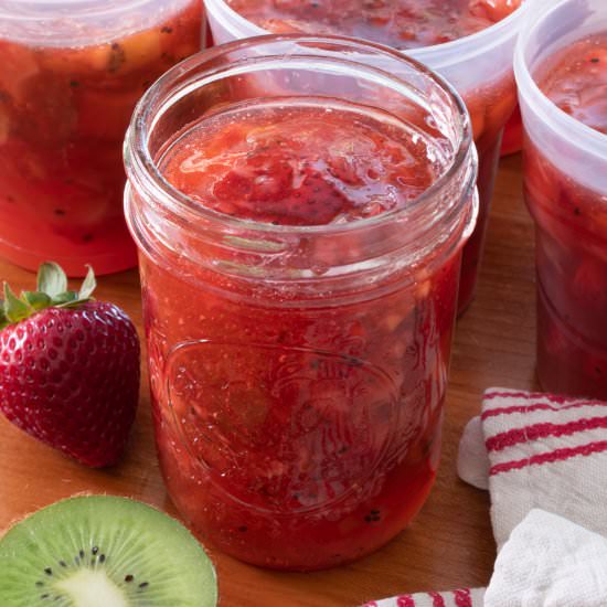 Strawberry Kiwi Freezer Jam - Recipe photo by For the Love of Cooking