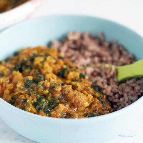 Easy red lentil dal - Recipe photo by Mandy Sneaky Veg