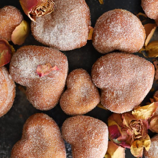 Cinnamon Sugar Heart Doughnuts - Recipe photo by butternutandsage