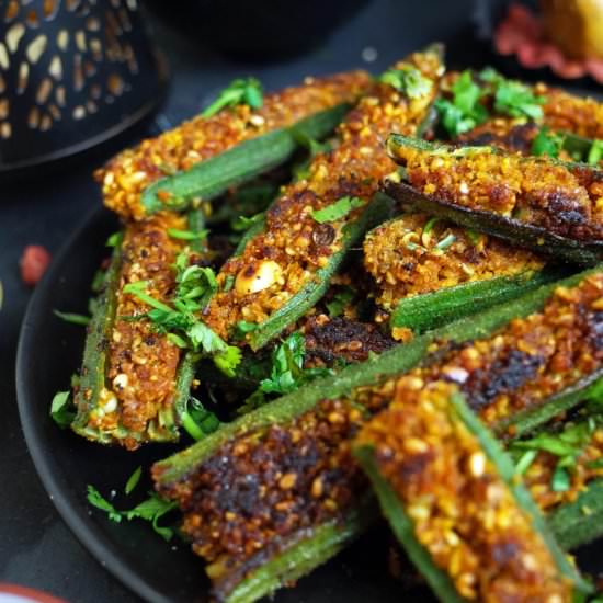 Bharli Bhindi – Indian Stuffed Okra - Recipe photo by Oh My Veg