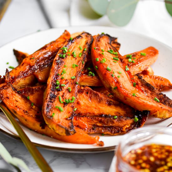 Hot Honey Butter Sweet Potatoes - Recipe photo by earthly provisions