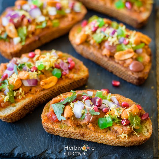 Dabeli Bruschetta - Recipe photo by Herbivore Cucina
