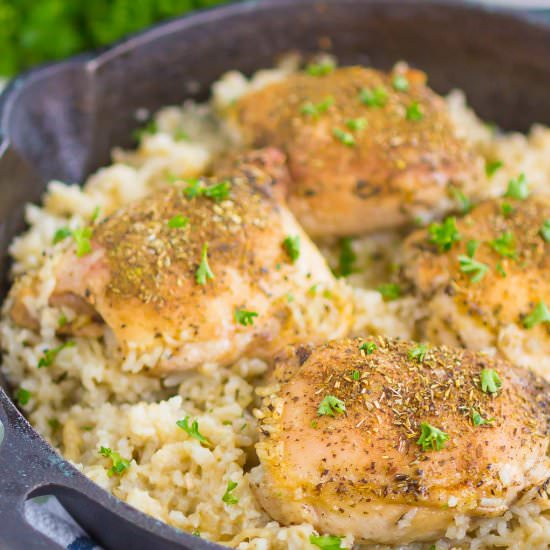 One Pan Chicken & Garlic Parm Rice - Recipe photo by pumpkinnspice