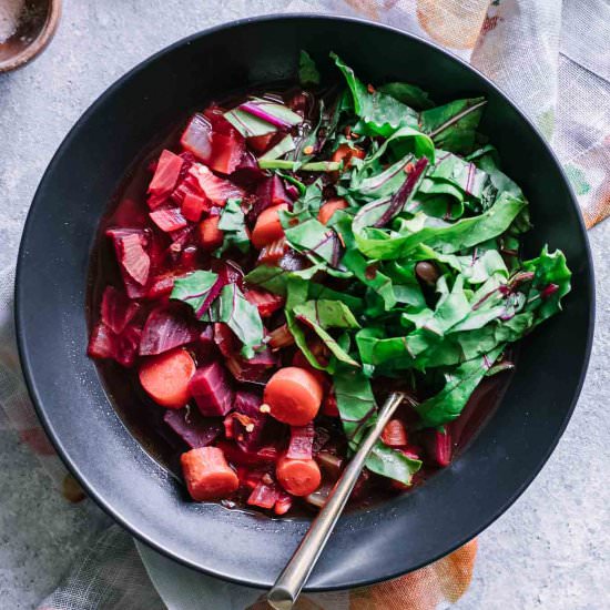 Beet Greens Vegetable Soup - Recipe photo by forkintheroad
