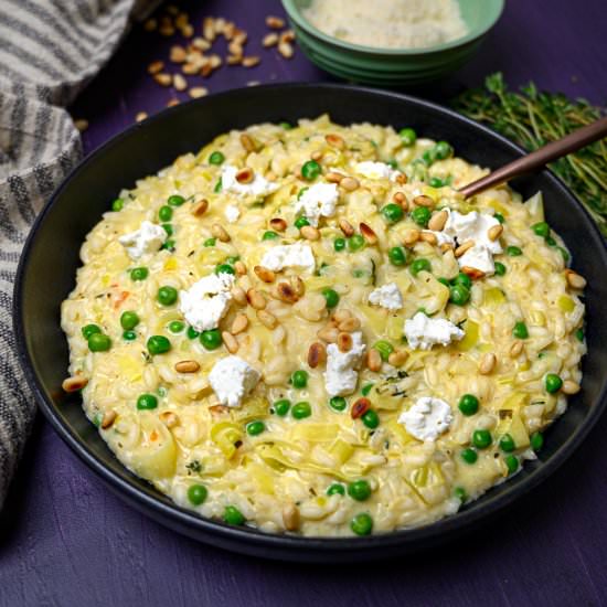 Leek and Goat’s Cheese Risotto - Recipe photo by skinnyspatula