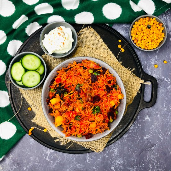 Beetroot Pulao - Recipe photo by spicytamarind