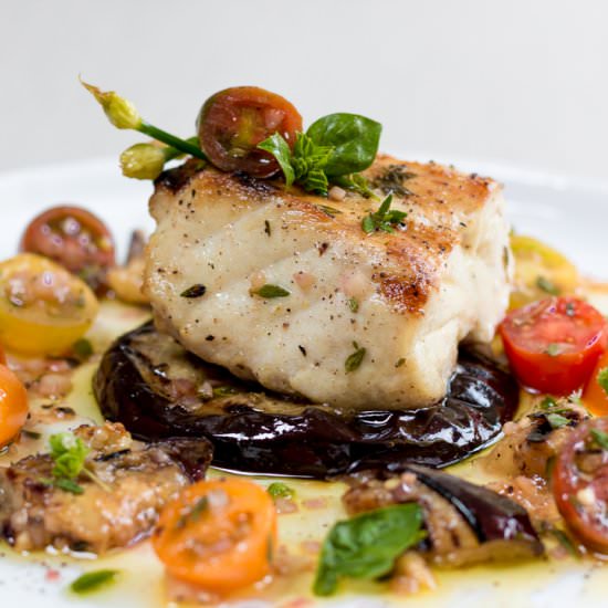 Grilled Sea Bass with Eggplant - Recipe photo by a zest for life