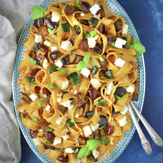 Pasta with eggplants and zucchini - Recipe photo by marilenaskitchen
