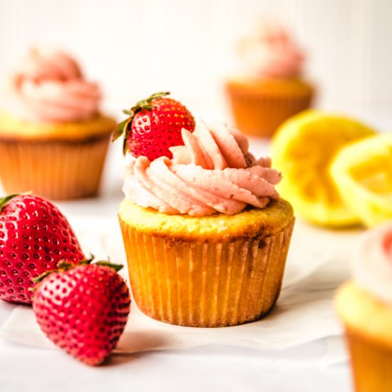 Lemon Cupcakes with Strawberry Fros - Recipe photo by kickassbaker