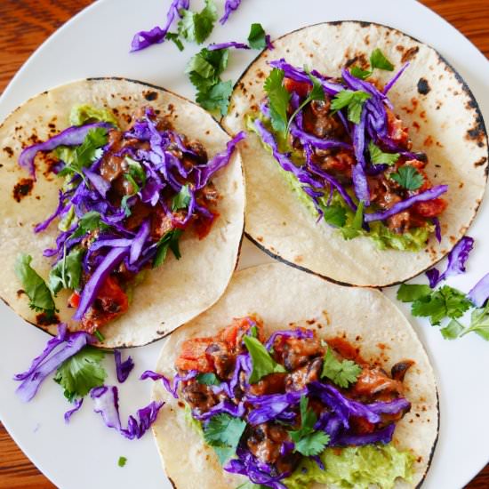 Refried Black Bean and Queso Tacos - Recipe photo by gastronotherapy