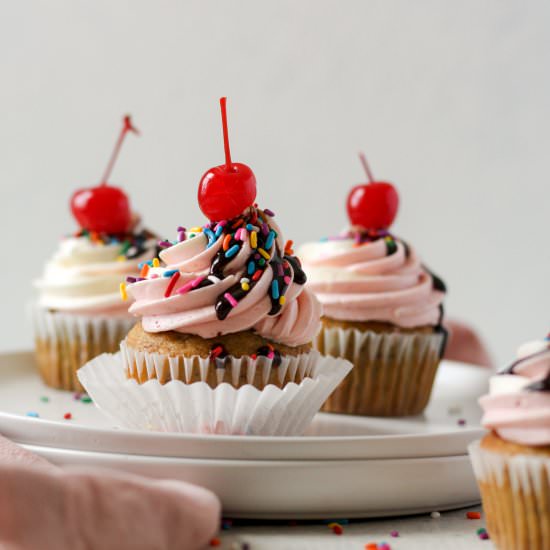 Banana Split Cupcakes - Recipe photo by Butternut Lane