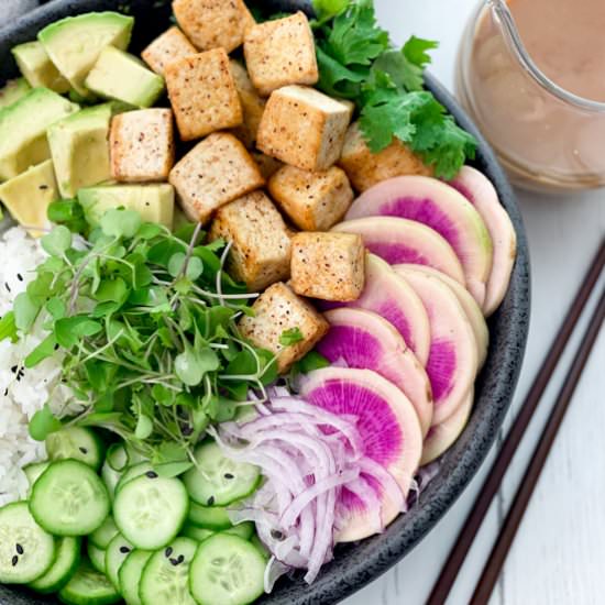 Seared Miso Tofu Poke Bowl - Recipe photo by asiancaucasian