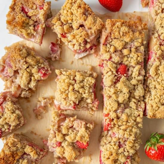 Strawberry Rhubarb Crumble Bars - Recipe photo by amandascookin