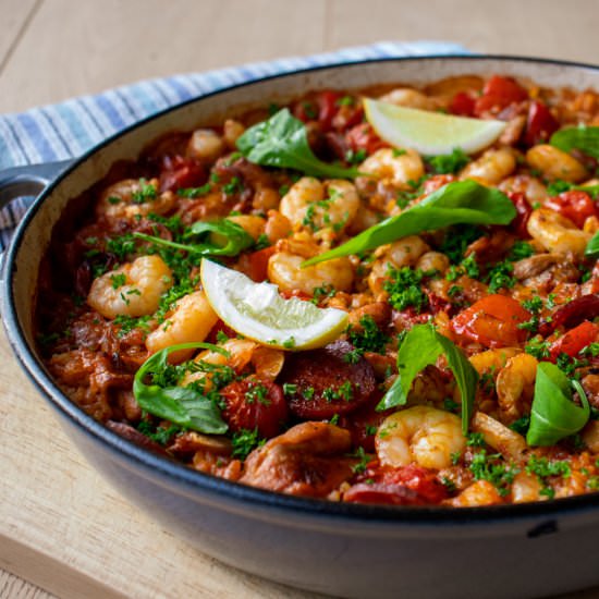 Chicken, Prawn and Chorizo Paella - Recipe photo by ATastyKitchen