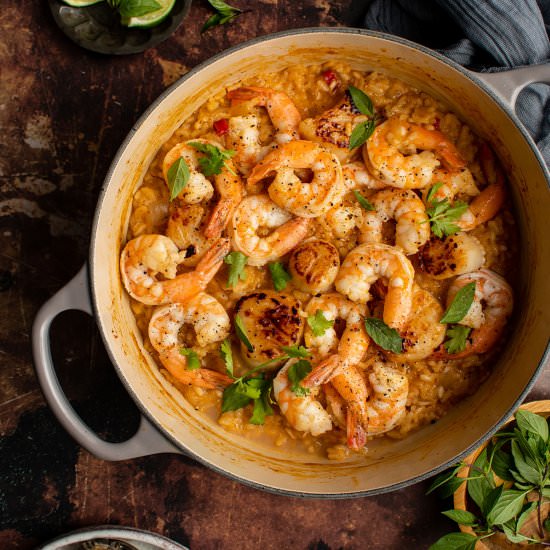 Red curry seafood risotto - Recipe photo by cherryonmysundae