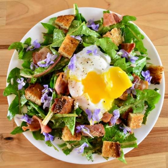 Dandelion Salade Lyonnaise - Recipe photo by The Intrepid Eater
