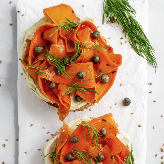 Smoky Carrot Lox Breakfast Bagel - Recipe photo by tastythriftytimely