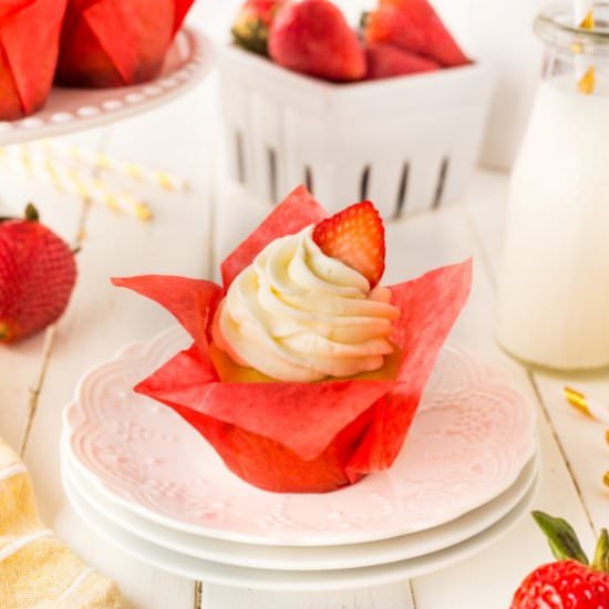 Strawberry Shortcake Cupcakes - Recipe photo by noshingwiththenolands
