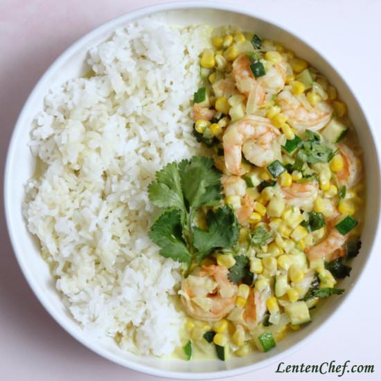 Creamy coconut corn shrimp curry - Recipe photo by LentenChef