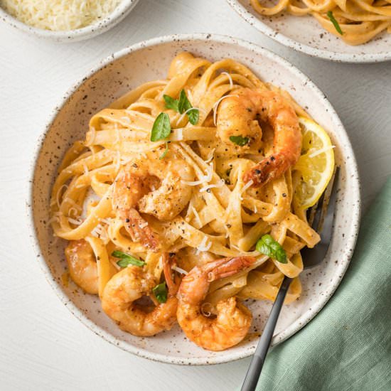 Blackened Shrimp Alfredo - Recipe photo by nourishandfete