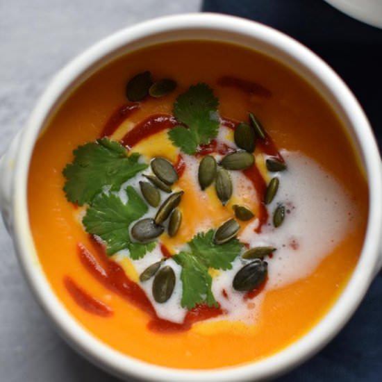 Spiced Sweet Potato and Carrot Soup - Recipe photo by AnushaLovesSpice