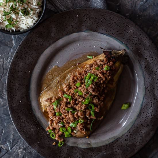 Grilled Eggplant with Ground Pork - Recipe photo by saltandpestle