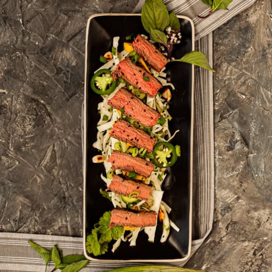 Asian Flank Steak over Mango Salad - Recipe photo by saltandpestle