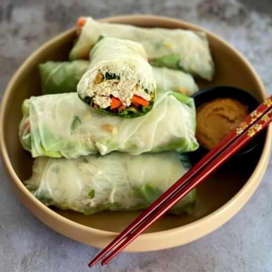 Chicken Spring Rolls & Peanut Sauce - Recipe photo by emilyfabulous