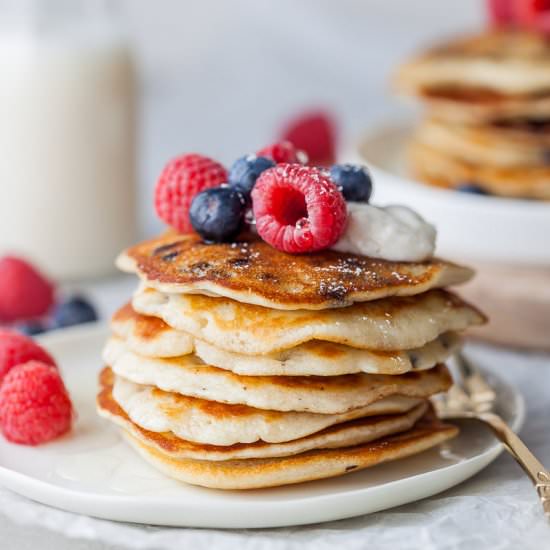 Easy Vegan Chocolate Chip Pancakes - Recipe photo by vibrantplate