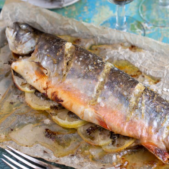 Baked trout with lemon lavender - Recipe photo by electricbluefood