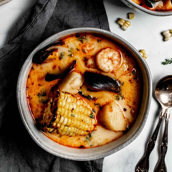 summer corn and seafood stew - Recipe photo by whisked away kitchen