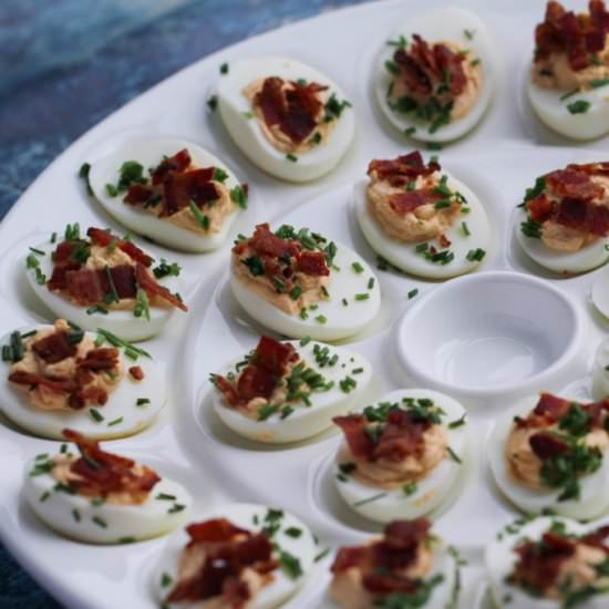 Spicy Deviled Eggs with Bacon - Recipe photo by lesyaholzapfel