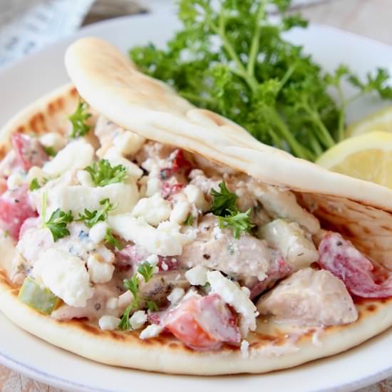 Greek Chicken Salad Pita Sandwich - Recipe photo by Whitney Bond