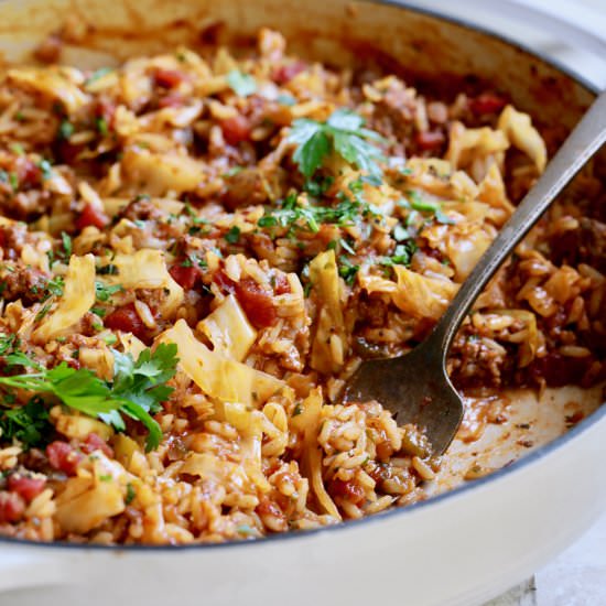 Unstuffed Chorizo Cabbage Skillet - Recipe photo by fromachefskitchen
