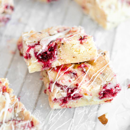 Raspberry Blondies - Recipe photo by CAKED by Katie