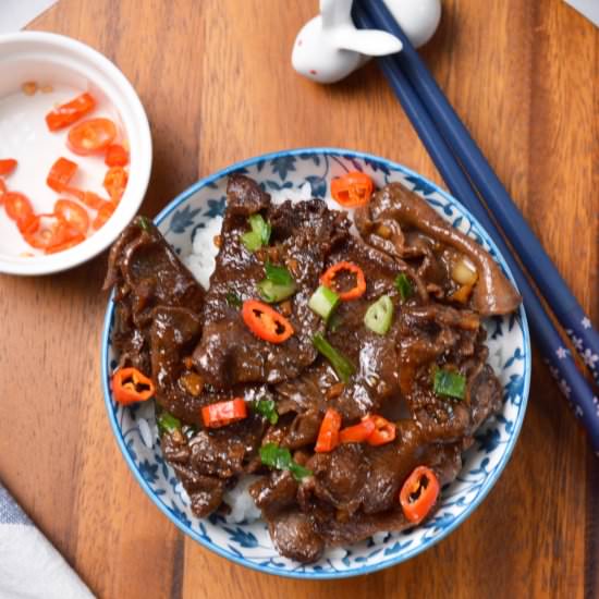 Gyutandon (Beef Tongue Rice Bowl) - Recipe photo by Jaja Bakes