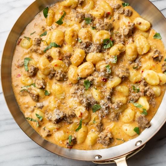 spicy italian sausage gnocchi - Recipe photo by saltandlavender